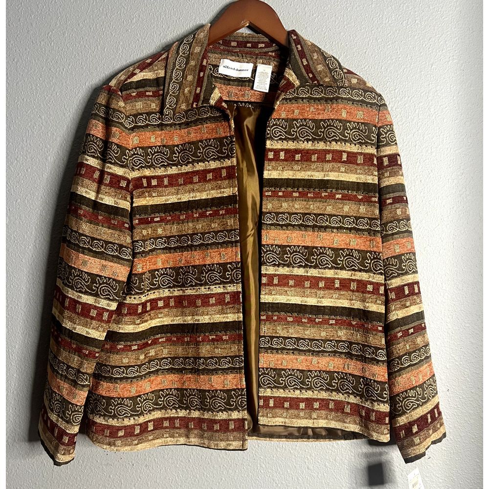 NWT Alfred Dunner Artsy Autumn Striped Brown Blazer Size‎ 12 Lined Grannycore